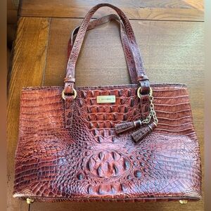 Brahmin Large Asher Tote/Shoulder Bag In Pecan Melbourne Croc Embossed Leather